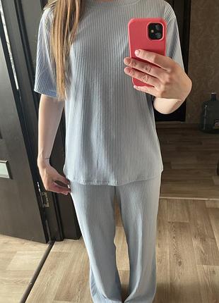 Костюм лето рубчик голубой небесный