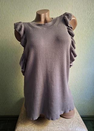 Гольф в рубчик. теплий топ. футболка. туника. пуловер. безрукавка. жилет. жилетка. мокко. серо-сиреневый.