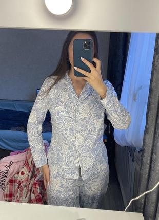 Піжама котон натуральна нічна рубашка штани в квітковий принт