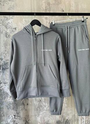 Теплый мужской серый спортивный костюм calvin klein jeans