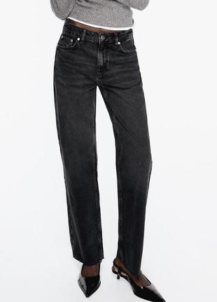 Укороченные джинсы прямого кроя zara mid-rise - straight-leg - cropped
