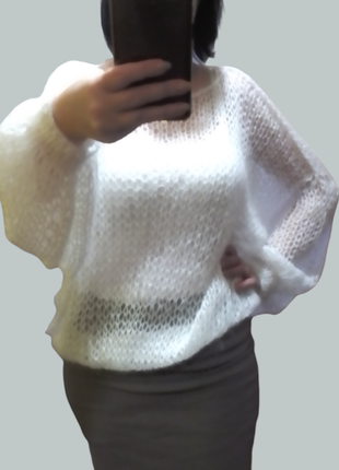 В'язаний об'ємний мохеровий светр, павутинка, хмаринка ручної роботи, павутинка ручної роботи, базовий светр