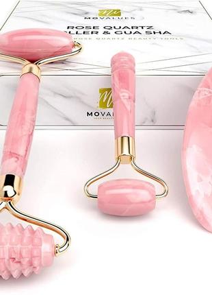 Набір роликових масажерів з рожевого кварцу 4 в 1 від movalues