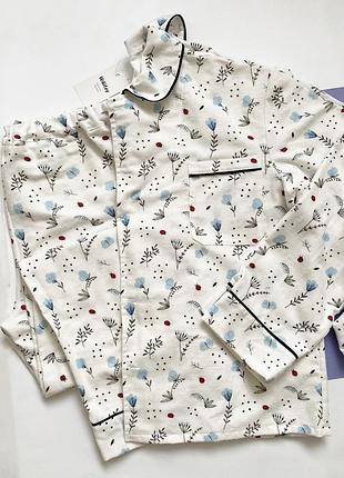 Фланелевая мужская пижама (рубашка и брюки) теплая мужская пижама