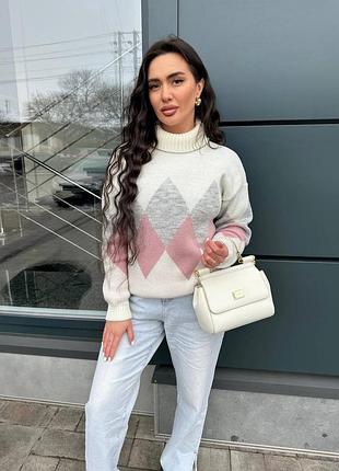 Женский свитер с горлом 50% шерсть