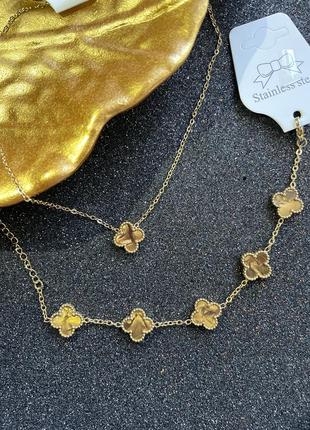 Комплект van cleef колье + браслет коричневый