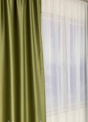 Готовые шторы в спальню, шторы из атласа, шторы в детскую комнату оливка