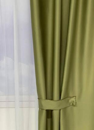 Готовые шторы в спальню, шторы из атласа, шторы в детскую комнату оливка
