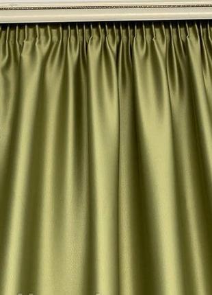 Готовые шторы в спальню, шторы из атласа, шторы в детскую комнату оливка