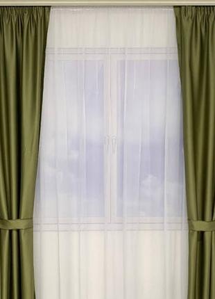 Готовые шторы в спальню, шторы из атласа, шторы в детскую комнату оливка