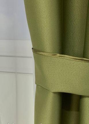 Готовые шторы в спальню, шторы из атласа, шторы в детскую комнату оливка