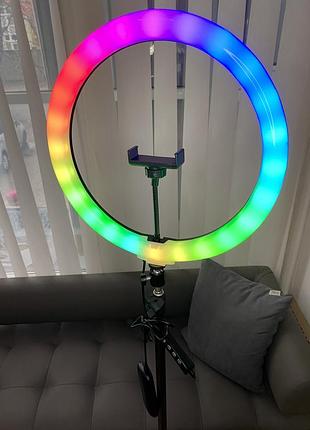 Кільцева лампа 33см rgb з тримачем для телефона та штативом 2м
