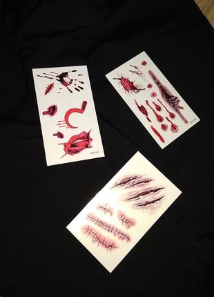 Флеш тату тимчасові переводні водостойкие временные татуировки halloween хэллоуин хеллоуїн шрамы швы раны кровь следы порезы серп