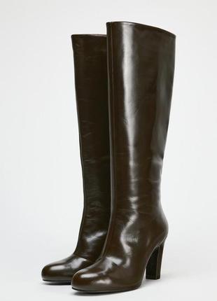 Кожаные сапоги женские зеленые zara new