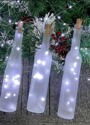 Светодиодная гирлянда для бутылки на батарейках (в комплекте) с пробкой