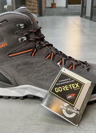 Ботинки мужские трекинговые lowa explorer gtx mid 46.5 р, grey/ flame (серый/оранжевый), легкие туристические4 фото