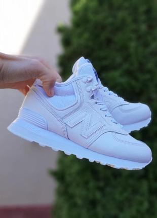 Кроссовки женские new balance 574 высокие белые кожа