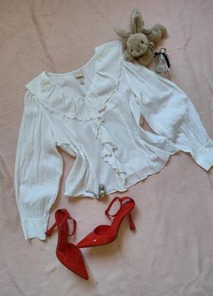 Блузка белая полупрозрачная пышным рукавом праздничная нарядная р 38 м 46, 36 s 44