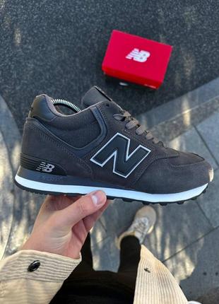 Чоловічі зимові кросівки new balance 574 mid темно-сірі з хутром