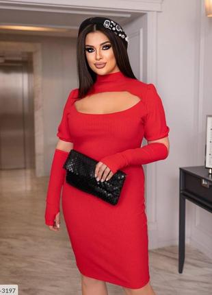 Сукня жіноча червона коротка у рубчик осіння весняна літня