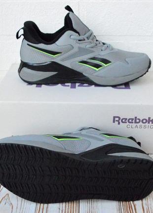 Чоловічі кросівки сірі із салатовим reebok nano gray водонепроникні, фліс, шкіра + нейлон, топ якост
