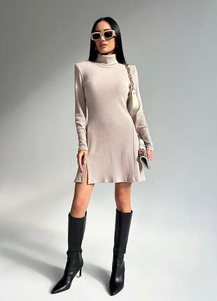 Ангорова сукня в рубчик з коміром під горло, коротке ангорове плаття на осінь зиму,...