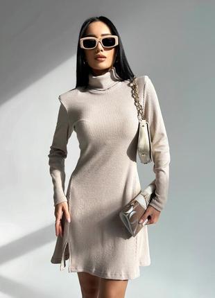 Ангорова сукня в рубчик з коміром під горло, коротке ангорове плаття на осінь зиму,...