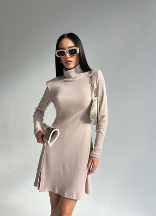 Ангорова сукня в рубчик з коміром під горло, коротке ангорове плаття на осінь зиму,...