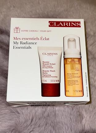 Набір clarins beauty flash balm gentle mousse мус для вмивання бальзам для сяяння