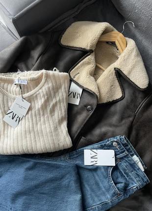 Дубленка зара zara коричневая новая коллекция