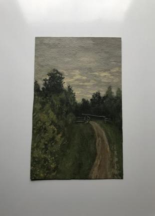 Картина маслом воробьев и д пейзаж 1950-1960-е ссср картон масло лес лето облака деревья №53