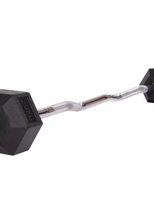 Штанга фиксированная изогнутая обрезиненная rubber hexagon barbell zelart ta-6231-20 длина-95см 20кг