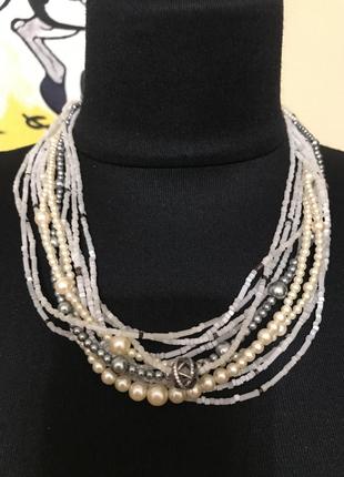 Многорядное ожерелье из жемчужин и бисера винтаж