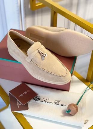 Жіночі бежеві коричневі лофери loro piana summer walk замшеві черевики лофери демі мюлі лоро піана т