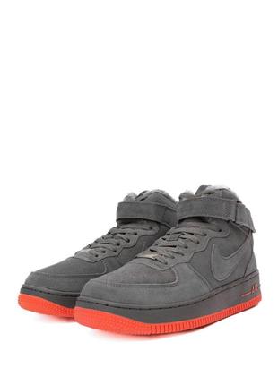 Кросівки в стилі nike air force 1 high silver red  хутро