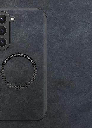 Чехол на samsung galaxy s23 magsafe защитная кожаная накладка с магнитом, чёрный