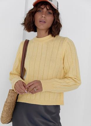 Жіночий в'язаний джемпер в широкий рубчик - жовтий цвет, s (є розміри)