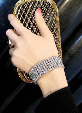 Браслет кристаллы 6 рядов эффектный браслетик стразы