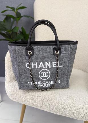 Сумка шопер chanel deauville large світло-сірий