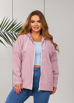 Куртка-вітровка жіноча плащівка на підкладці з капюшоном і кишенями великі розміри рі-1341