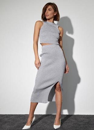 Силуетний костюм-двійка з люрексом - сірий цвет, l (є розміри)