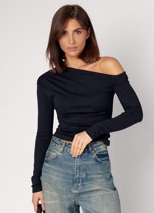 Жіноча трикотажна кофта з вирізом на плечі - чорний цвет, l (є розміри)