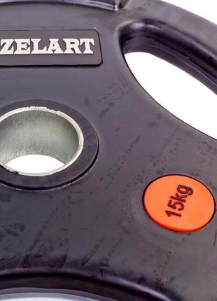 Млинці (диски) обгумовані з потрійним хватом і металевою втулкою d-51мм z-hit zelart ta-5160-15 15кг (чорний)2 фото