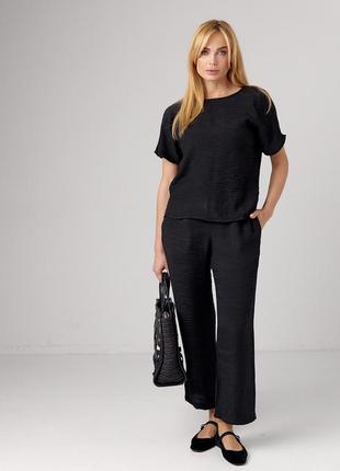 Літній костюм з брюками та футболкою - чорний цвет, s (є розміри)