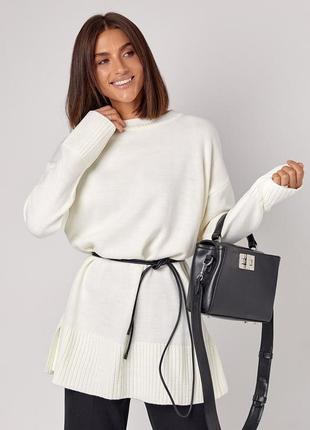 Жіноча в'язана туніка oversize із розрізами з боків - молочний цвет, l (є розміри)