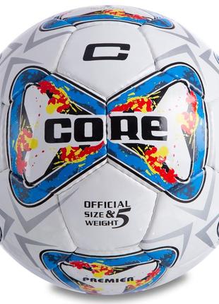 М'яч футбольний core premier cr-048 no5 pu білий-блакитний