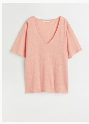 Женская льняная футболка h&amp;m s 44р, светло-оранжевая, лен