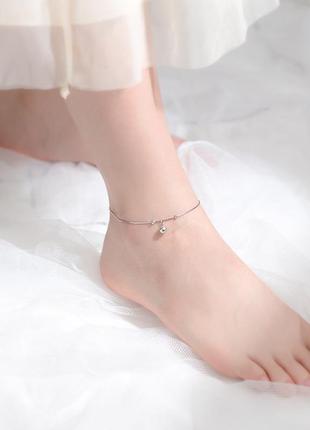 Браслет на ногу срібний кулька (дзвенить), акуратний анклет, срібло 925 проби, довжина 21+5 см