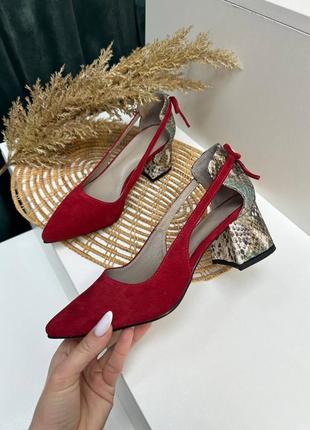 Туфли лодочки из натуральной итальянской кожи и замши женские на каблуке