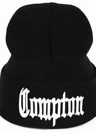Шапка логотип compton (комптон) с подворотом черный, унисекс wuke one size